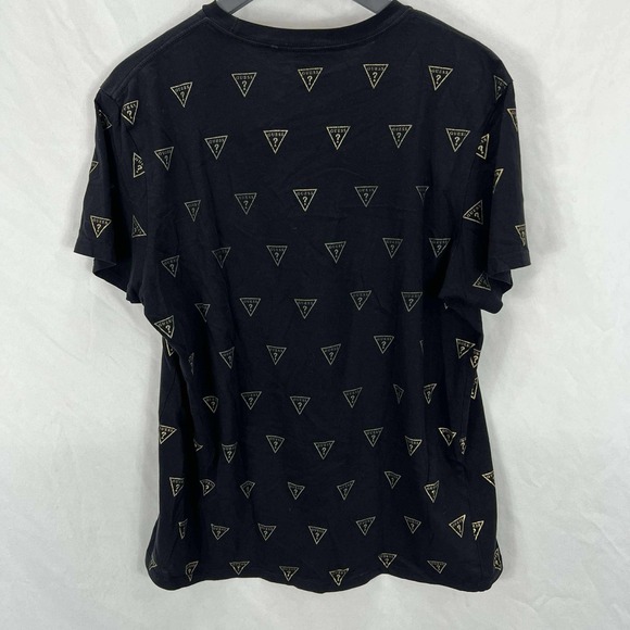 GUESS T-Shirt Mens Small Black Logo All Over Print Triangle Short Sleeve Tee EUC - Picture 2 of 7